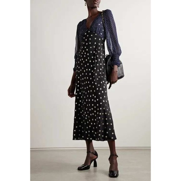 RIXO Dresses & Skirts - Rixo Erin silk star print maxi dress size L celestial evening $395